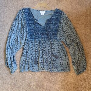 Sigrid Olsen Blue and Gray Peasant Blouse